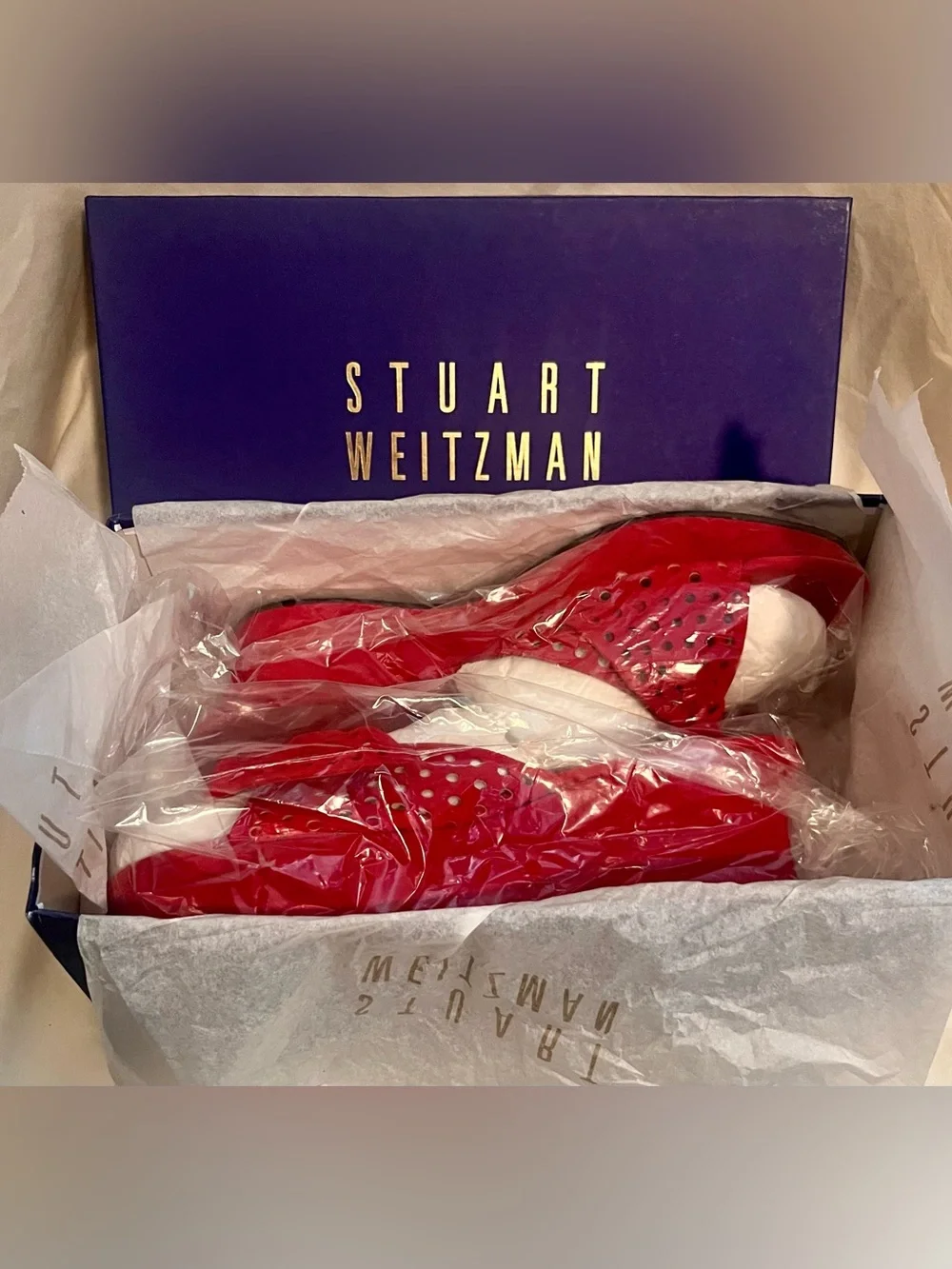 Vintage Stuart Witzman Red Suade Perforated Bow Wedge Slides | ONS | Size 9N - Picture 5 of 5